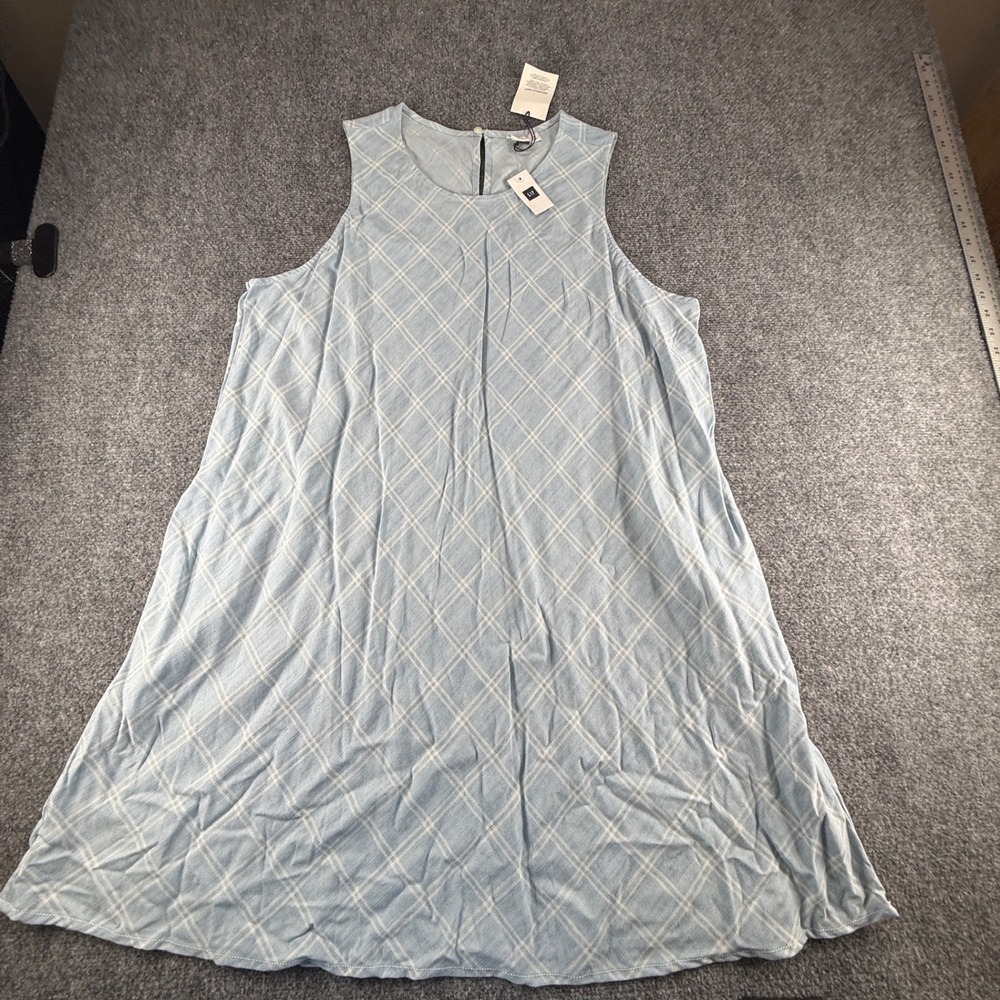 GAP Womens Light Blue White Windowpane Plaid Sleeveless Shift Dress XXL NWT